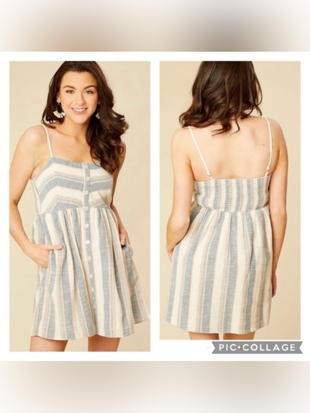 Altar'd State Blue, Cream & Pink Striped Sundress - Size Medium